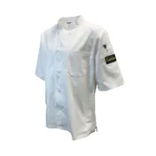 Thunder Group CJ710WHM Chef Tapered Short-Sleeve Cook Shirt, Medium (40-42), 65/35 Poly-Cotton, White, Button-Front 1 image