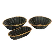 Thunder Group PLBB900G Plastic Tabletop Basket - Oval, 9" x 6-7/8" x 2-1/4", Black with Gold Trim, Stackable 2 image