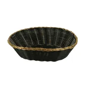 Thunder Group PLBB900G Plastic Tabletop Basket - Oval, 9" x 6-7/8" x 2-1/4", Black with Gold Trim, Stackable 1 image