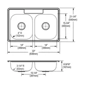 Elkay D233215 Double Bowl Drop-In Stainless Steel Kitchen Sink, 33" X 21.25" / 22 Gauge   2 image