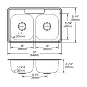 Elkay DSE233215 Double Bowl Drop-In Stainless Steel Kitchen Sink, 33" X 21.25" / 20 Gauge - 5 Holes 2 image