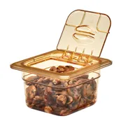 Cambro 60HPL150 H-Pan FlipLid 1/6-Size Amber Food Pan Cover, Hinged, -40°F to 300°F, NSF 1 image