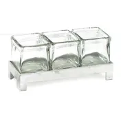 Cal-Mil 1560-2 Jar Display, 12"W X 4.25"D X 2"H (3) Glass 4" X 4" Jars, Aluminum Frame 1 image