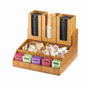 Cal-Mil 2019-60 Condiment Station, 15"W X 14.25"D X 9.25"H (3) Section, Bamboo 1 image