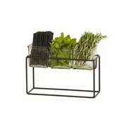 Cal-Mil 23747-9-13 3 Jar Holder, 12.5"W X 4.5"D X 9"H, Includes 3 Glass Jars, Black 1 image