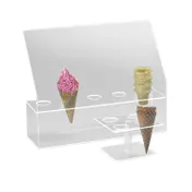 Cal-Mil 297 Ice Cream Cone Holder, 19" W x 6" D x 16" H, 5 x 2" Holes with Guard, Clear BPA-Free 1 image