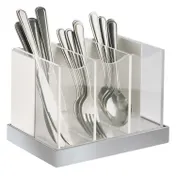 Cal-Mil 3015-55 Luxe 3-Compartment Utensil Holder, 8.25"W x 5.75"D x 6"H, Acrylic, White Metal Frame 1 image