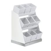 Cal-Mil 3018-55-15 Luxe Condiment Display, 12.25"W X 9"D X 15.5"H, 3-Tier (9) 4" X 4" White Melamine Jars 1 image