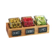 Cal-Mil 3406-3 Madera Jar Display, 14"W X 5.5"D X 3"H, Rectangular (3) 4" X 4" Glass Jars 1 image