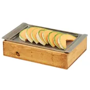 Cal-Mil 3699-915-99 Rustic Pine Ice Display, 14.5"W x 10.25"D x 3.5"H Wood Base, Cold Pack Liner 1 image
