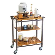 Cal-Mil 3913-84 Sierra Beverage Cart, 36"W x 17.5"D x 39"H, Metal Frame, Bronze Finish, 3 Rustic Pine Shelves, 4 Locking Casters 1 image