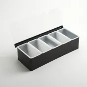 American Metalcraft CDB5 5-Compartment Bar Holder, Black Steel, 14.75"L x 5.75"W x 3.5"H, with 16-oz Plastic Containers 1 image