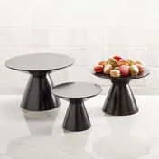 American Metalcraft MWPD7 Pedestal Display Stand - 7.25" H Round Black Wood Base, Height 5-9" 2 image
