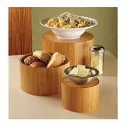American Metalcraft RBRS3 - 3-Piece Round Bamboo Riser Set, Natural, 6"x4", 9"x5", 11"x6", Wood Base 1 image