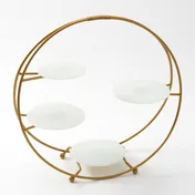 American Metalcraft SRG4 4-Tier Stand, Gold, Round, 21" H x 6.5" W, Includes 6" & 7.25" Glass Plates, Carry Handle 1 image