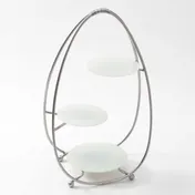 American Metalcraft SRS3 3-Tier Oval Stand, 12"L x 7"W x 20--1/2"H, Silver Frame, 6" & 7-1/4" Glass Plates, Carry Handle 1 image