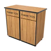 Plymold 80200DE Double Waste Receptacle, 47"x26"x43.25", 35-Gal Capacity, Laminated Swing Doors with Thank You Imprint, Magnetic Access, Piano Hinges, Black Metal Base, Laminate Finish, Dur-A-Edge Top, Made in USA 1 image