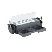 Browne USA 574875 Condiment Holder-6-Section, 20"Lx7"Wx6"H, Black Plastic Pint Inserts,Salt Rimmer 1 image