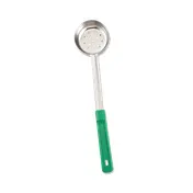 Browne USA 5757441 Control Spoon - 4 Oz, 10-4/5" Perforated Stainless Steel, Green Handle, 392°F 1 image
