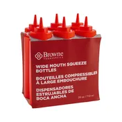Browne USA 57802505 Squeeze Bottle, 24 oz Red Polyethylene, Wide Mouth, No-Drip Single Tip - 6/Set 1 image