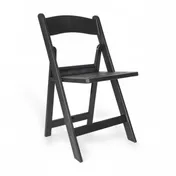 Flash Furniture LE-L-1-BK-SLAT-GG Hercules Series 800 lbs Black Folding Event Chair with Wood Look Resin Slatted Seat 1 image