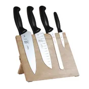 Mercer M21980 Magnetic Board - Knife Set: 8" Chef, 7" Santoku, 3-1/2" Paring, 8" Bread, Black, NSF 1 image