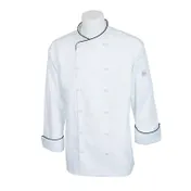 Mercer M62020WB1X Men's Chef Jacket, XLarge White 65/35 Poly/Cotton Twill, Long Sleeve, Black Piping 1 image