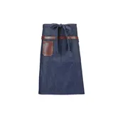 Mercer M63204DEN Waist Apron -21" x 26" Blue 100% Cotton Denim 2 Pockets Leather Pocket/Towel Holder 1 image