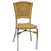 Atlanta Booth & Chair A029 Patio Side Chair, Aluminum Frame, Honey Rattan, Metal Back, Wood Saddle Seat 1 image