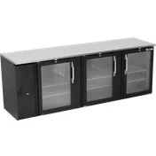 Victory VBBN94HC-FG-B 94" Back Bar Cooler, 3-Section, 27.2 cu. ft., Black Exterior, Stainless Steel Top, 3 Glass Doors 1 image