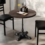 Flash Furniture GSF-RD30-DKBRN-SDAT2222-GG 30" Round Beech Wood Butcher Block Table Top, Dark Brown, Black Cast Iron Base 2 image