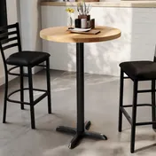 Flash Furniture GSF-RD30-NAT-T2222B-GG 30" Round Beech Wood Butcher Block Table Top, Natural Finish, Black Cast Iron X-Base 2 image