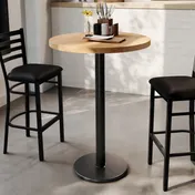Flash Furniture GSF-RD30-NAT-TR18B-GG 30" Round Beech Wood Butcher Block Table Top, Natural Finish, Black Cast Iron Base 2 image