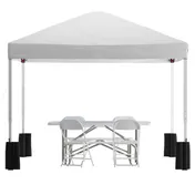 Flash Furniture JJ-GZ10PKG183Z-4LEL3-WHWH-GG 10'x10' Pop-up Canopy Set with 6' Folding Table and 4 White Chairs 1 image