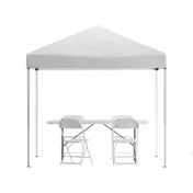 Flash Furniture JJ-GZ88183Z-4LEL3-WHWH-GG 8'x8' White Pop-up Canopy Tent with Table and 4 Chairs Set 1 image