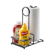 TableCraft 10263 Condiment Caddy - 10" x 6" x 12-1/4" H, 2-Section Steel, Black Powder Coat 2 image