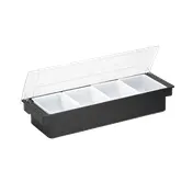 TableCraft 103 4-Compartment Bar Condiment Holder, 19-1/2" x 6" x 4-1/4", Black ABS, 1-1/2 Inserts 1 image