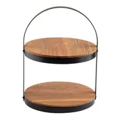 TableCraft 10719 - Two-Tier Acacia Wood Stand, 12" x 11-2/5" x 16", Powder-Coated Metal Frame 1 image