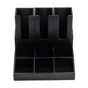 TableCraft 12690 9-Section Coffee Condiment Organizer, 15" x 14" x 7.5", Black Bamboo, 3 Cup, Wood 1 image