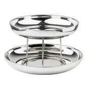 TableCraft 12912 Seafood Tower, 2-Tier Round Mirror Stand, 14" Dia., 8-1/2" H, Stainless Steel 1 image
