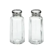 TableCraft 155S&P-2 Salt & Pepper Shaker - 2oz, 1-5/8"x1-5/8"x4", Paneled Glass, Stainless Steel Top 1 image