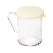 TableCraft 166A - 10 oz. Poly Cheese Shaker, 3-1/8" Dia x 3-3/4" H, Beige Snap Lid, Handle, BPA Free 1 image