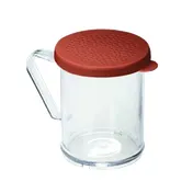 TableCraft 166C Cheese/Spice Shaker, 10oz Poly Jar & Top, Red Lid, Perforated, Handle, BPA Free 1 image