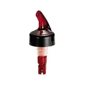 TableCraft 2246A Liquor Pourer - 1oz, Red Spout, Black Collar, Plastic - Dozen 1 image