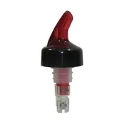TableCraft 2248A Liquor Pourer - 1-1/4 oz, Red Spout, Black Collar, BPA-Free Plastic - Dozen 1 image
