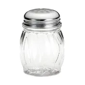 TableCraft 260 Cheese Shaker, 6 oz. Glass Jar, Chrome Perforated Top, Metal Lid, Dishwasher Safe 1 image