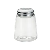 TableCraft 261 - 8oz Modern Glass Cheese Shaker, 6-9oz, Chrome Perforated Top, Metal Lid 1 image