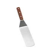 TableCraft 4100S Stainless Steel Solid Food Turner, 14-1/2" OAL, 7" Rounded Blade, Wood Handle 1 image