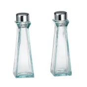 TableCraft 615 Marbella Salt & Pepper Shaker - 3 oz. Green Tint Glass, 4" Height, Chrome Plated ABS Top 1 image