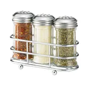 TableCraft Products 659N Dispenser Set, Three 2 oz Fluted Glass Shakers with Steel Tops, Chrome Rack 2 image